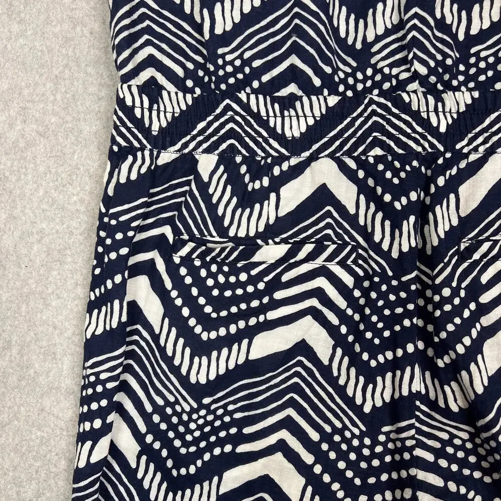 J. Crew Navy Blue White Cotton Linen Blend Sleeveless Jumpsuit Size 4